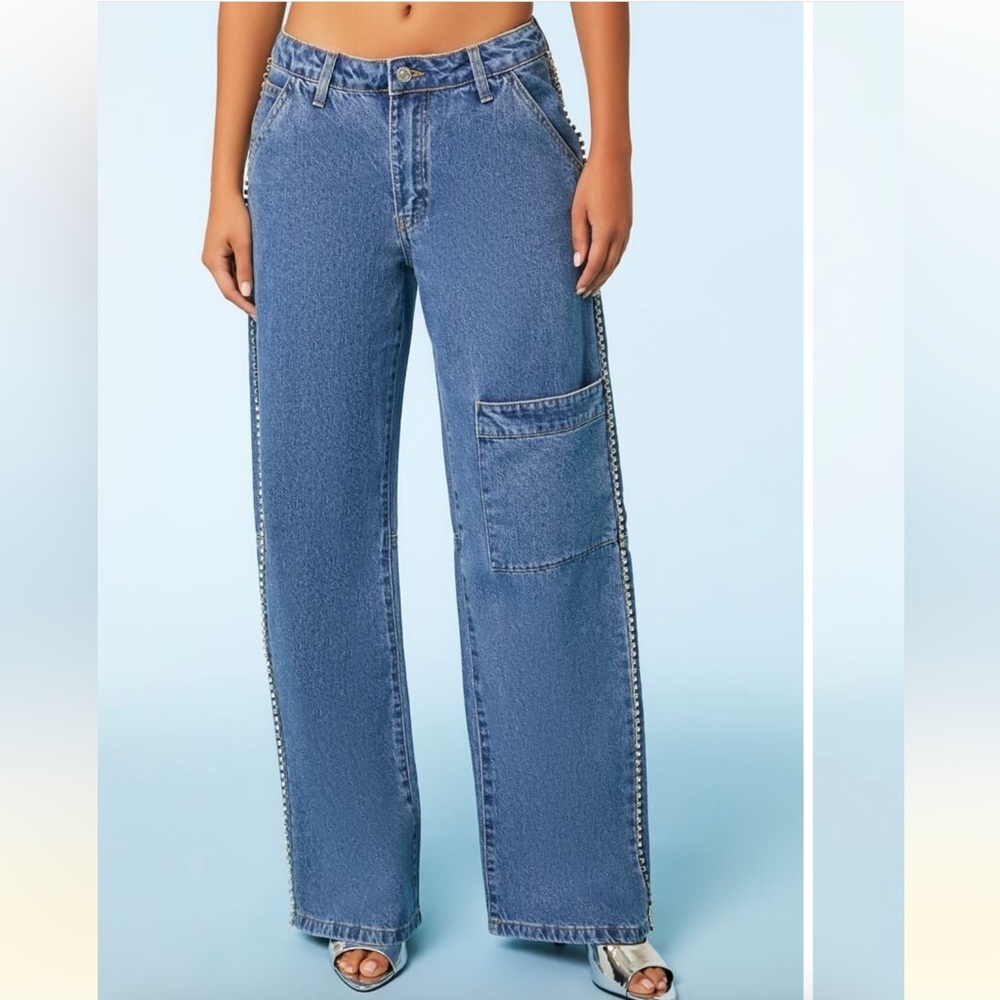 Rhinestone Trim Cargo Jeans Size 26